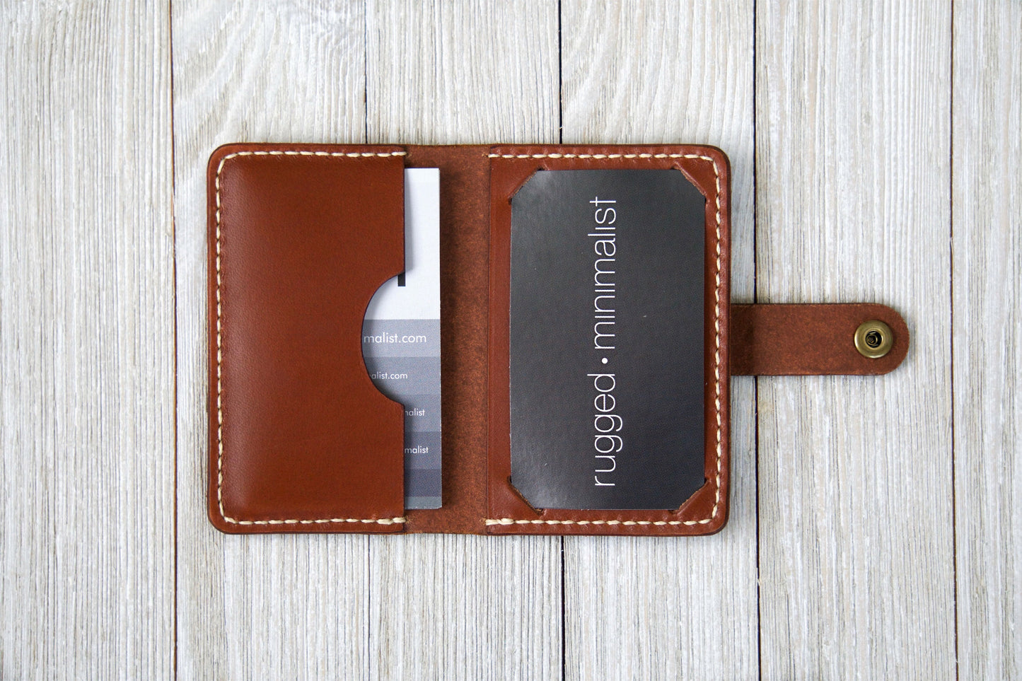 English Tan Business Card Wallet Open - Rugged Minimalist