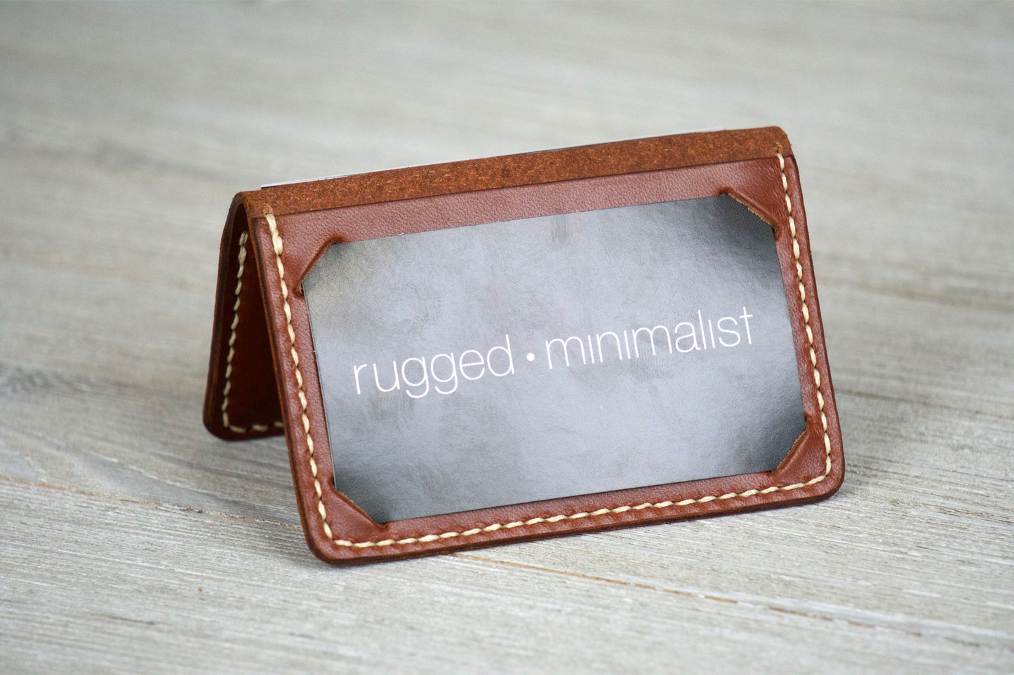 English Tan Business Card Wallet Display Front - Rugged Minimalist