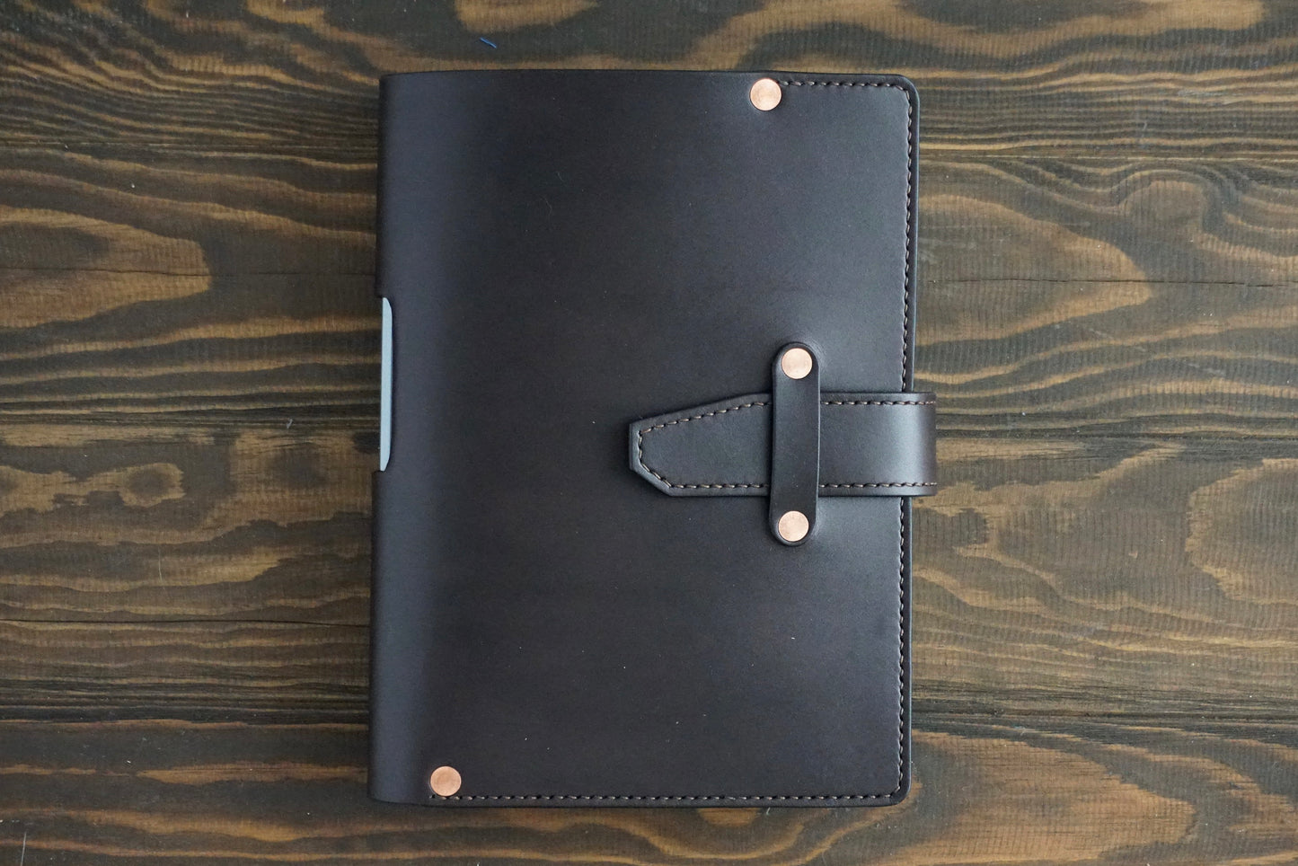 A5 leather journal cover in chocolate brown