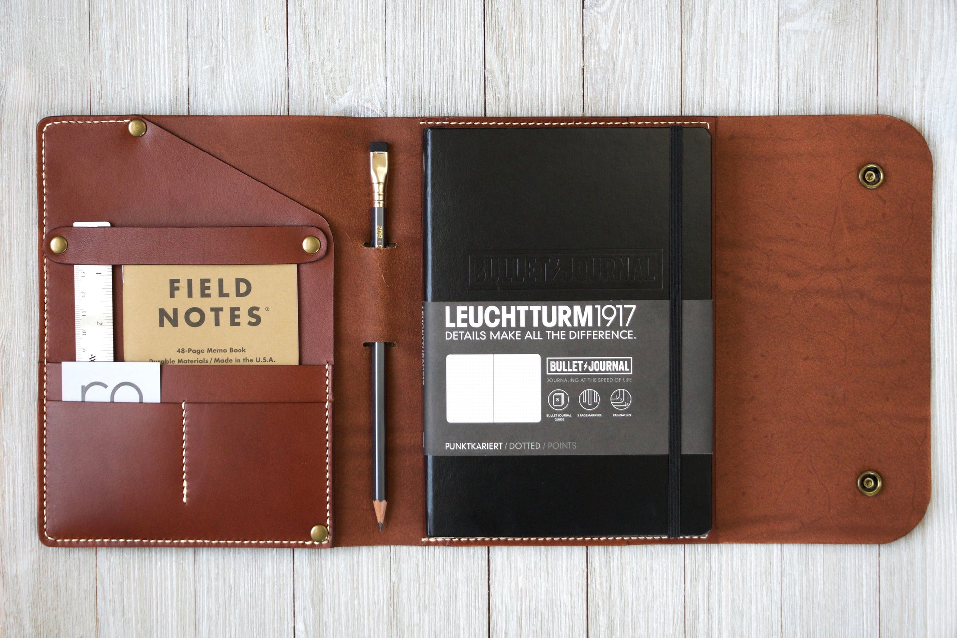 English Tan Bullet Journal Cover Inside w/Notebook - Rugged Minimalist