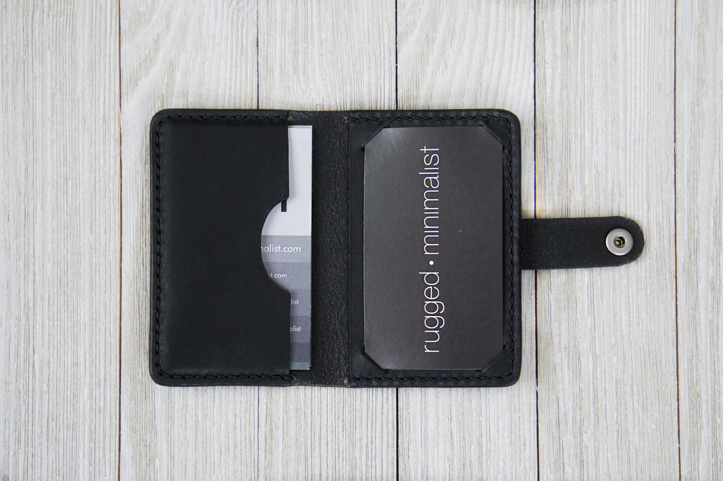 Black Business Card Wallet Open - Rugged Minimalist