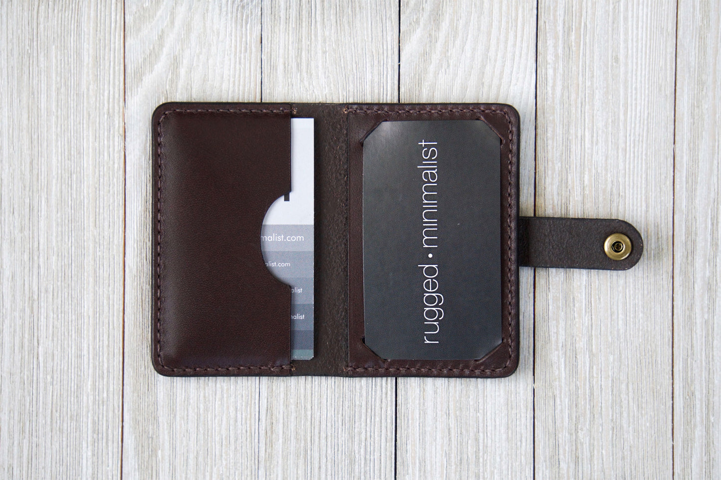 Chocolate Business Card Wallet Open - Rugged Minimalist