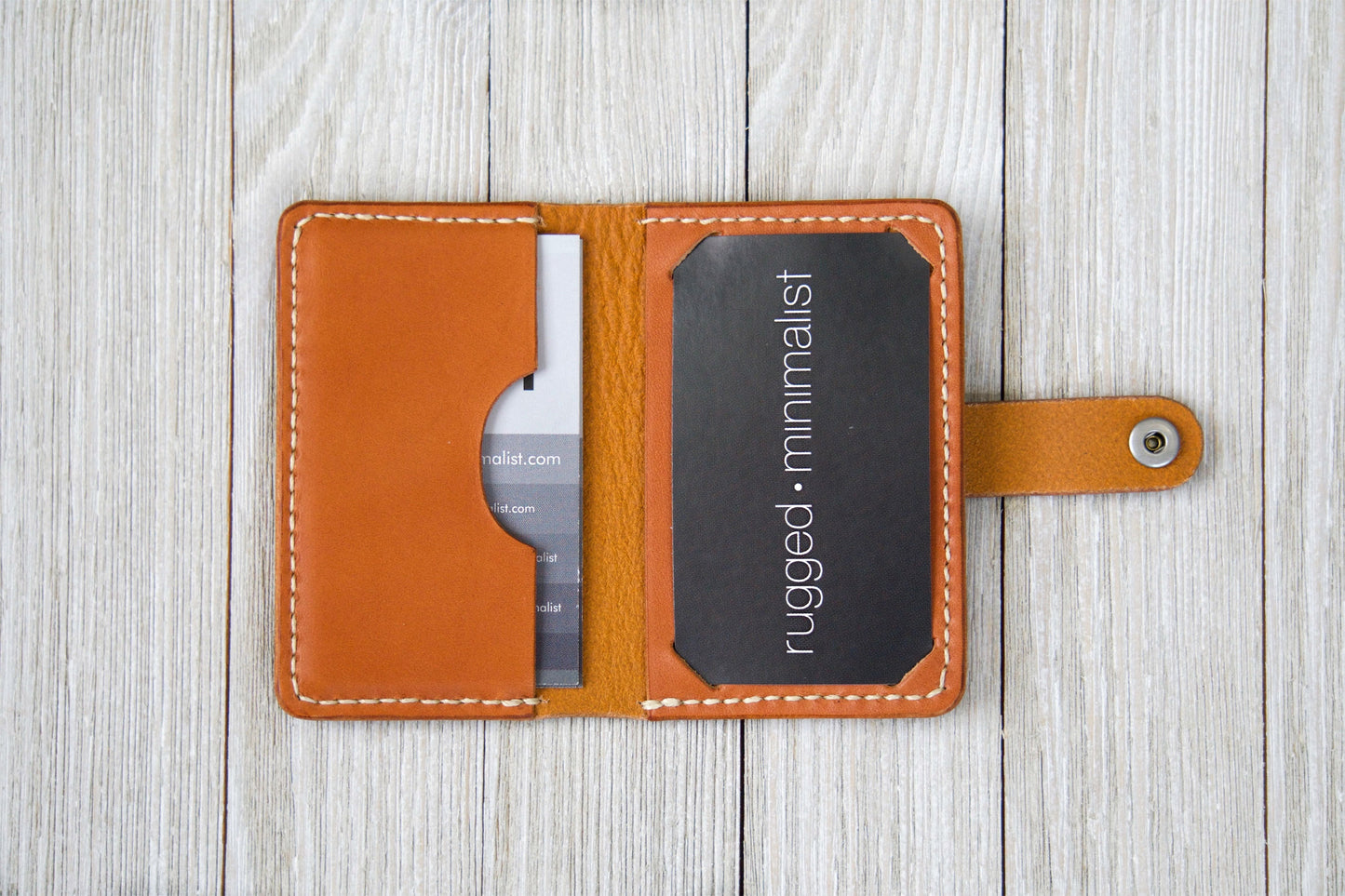 Tan Business Card Wallet Open - Rugged Minimalist