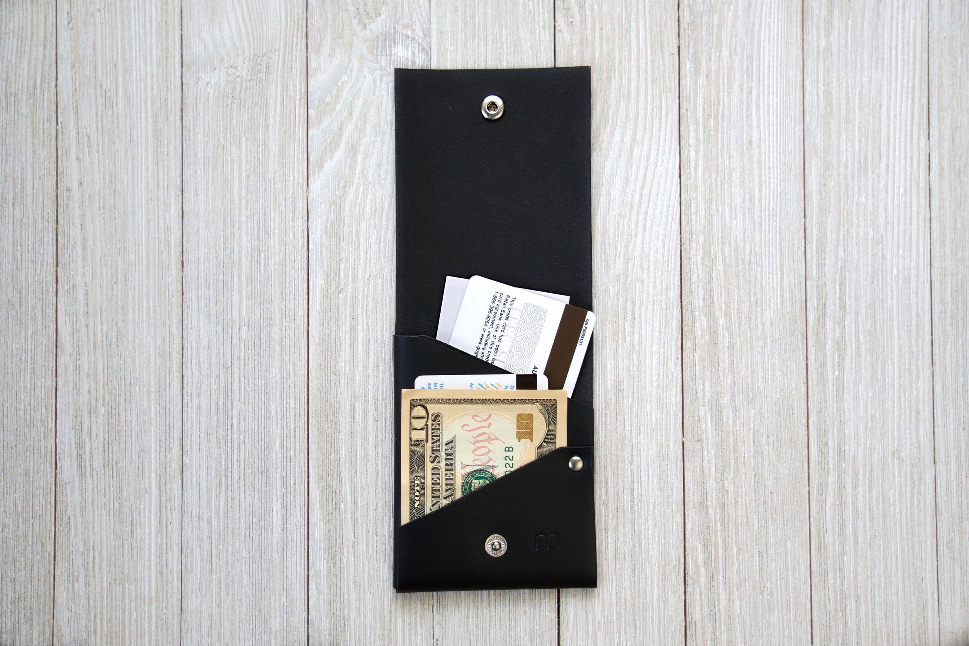 Black Front Pocket Minimalist Wallet Open - Rugged Minimalist