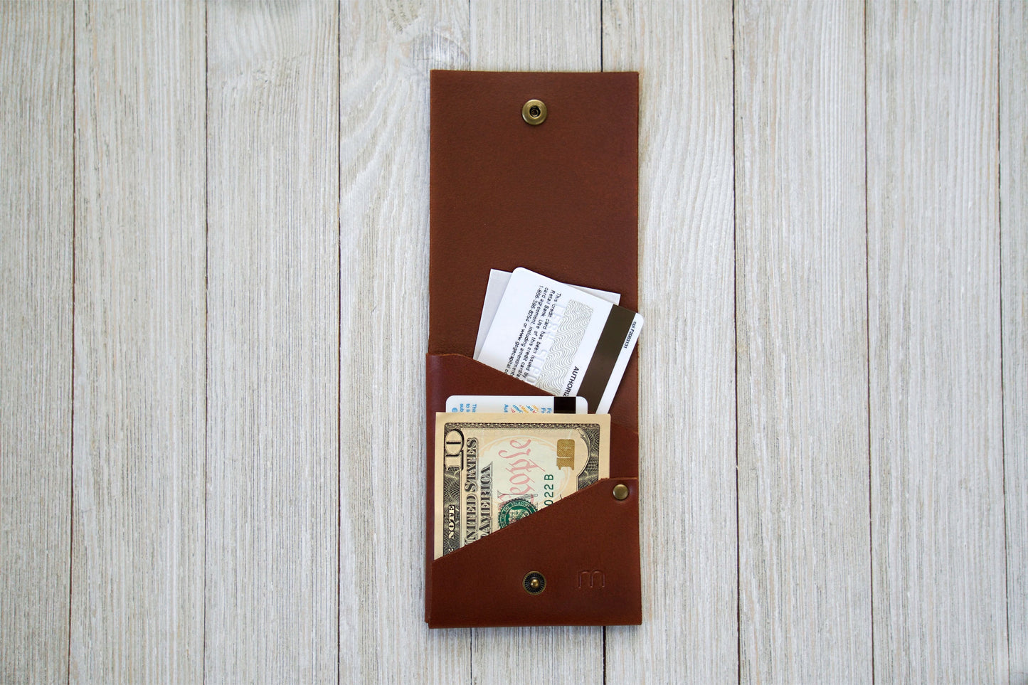 English Tan Front Pocket Minimalist Wallet Open - Rugged Minimalist