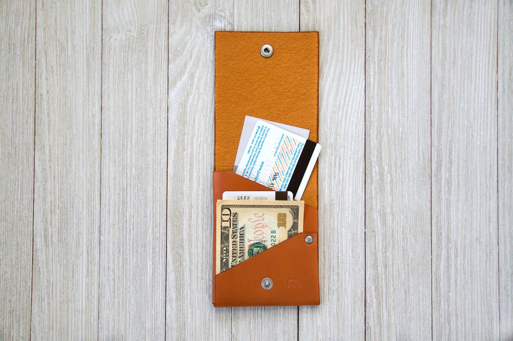 Tan Front Pocket Minimalist Wallet Open - Rugged Minimalist